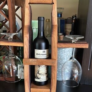 Wine Rack with Glass Holder - Brown